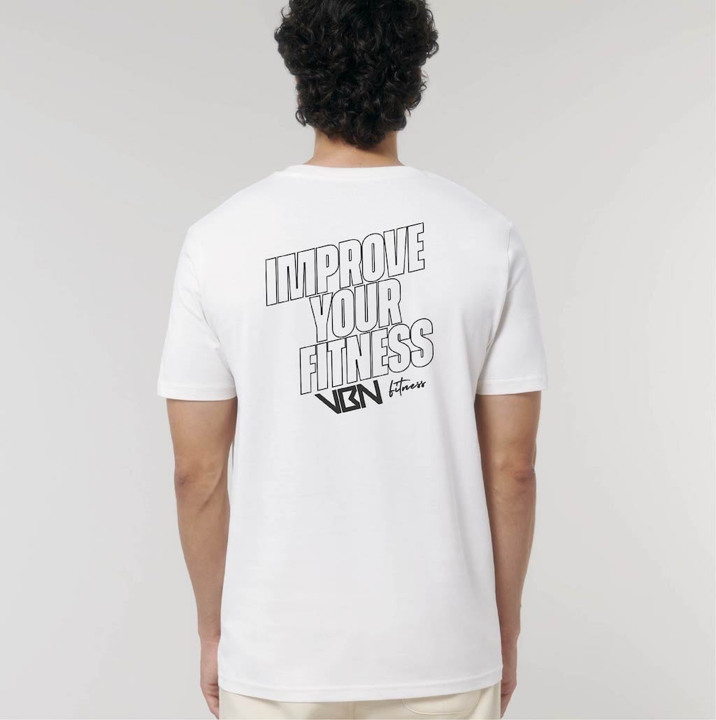 camiseta improve your fitness blanca unisex trasera