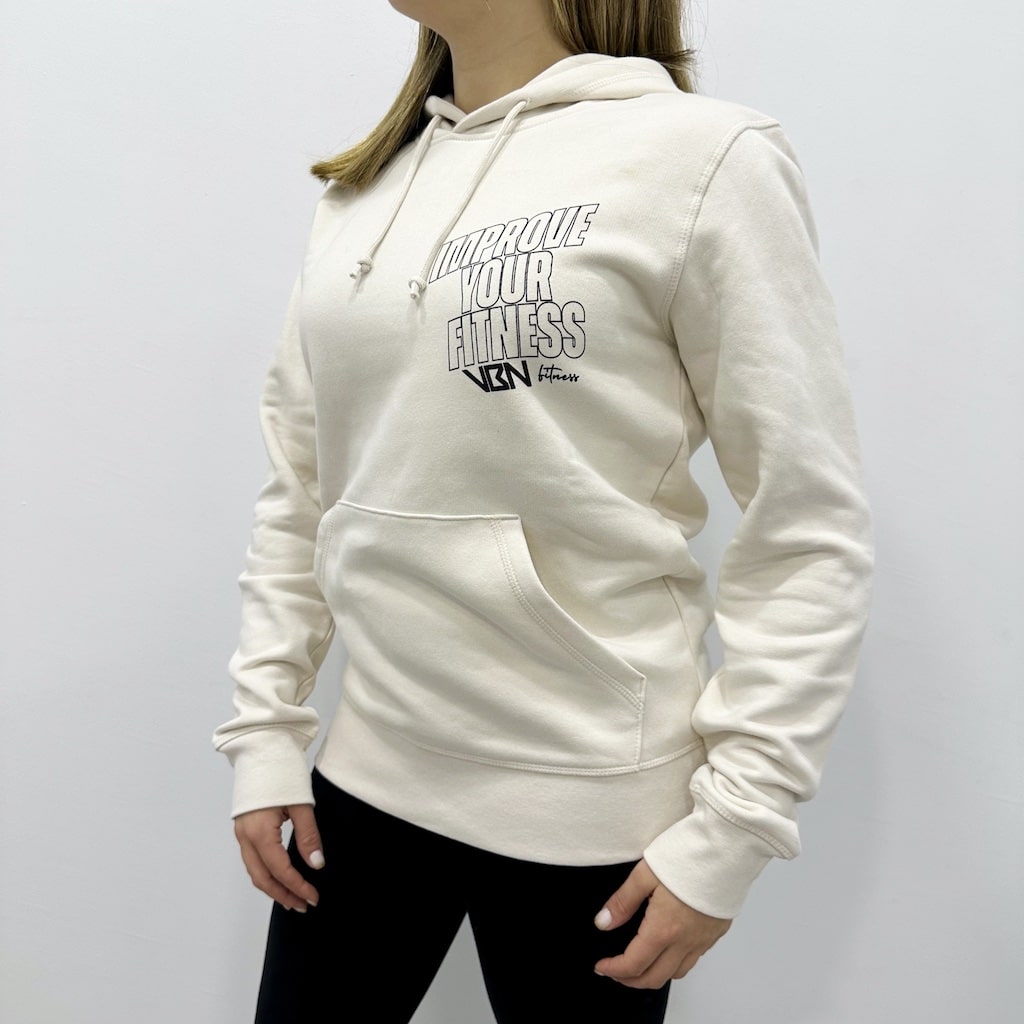 sudadera con capucha improve your fitness vbn blanca