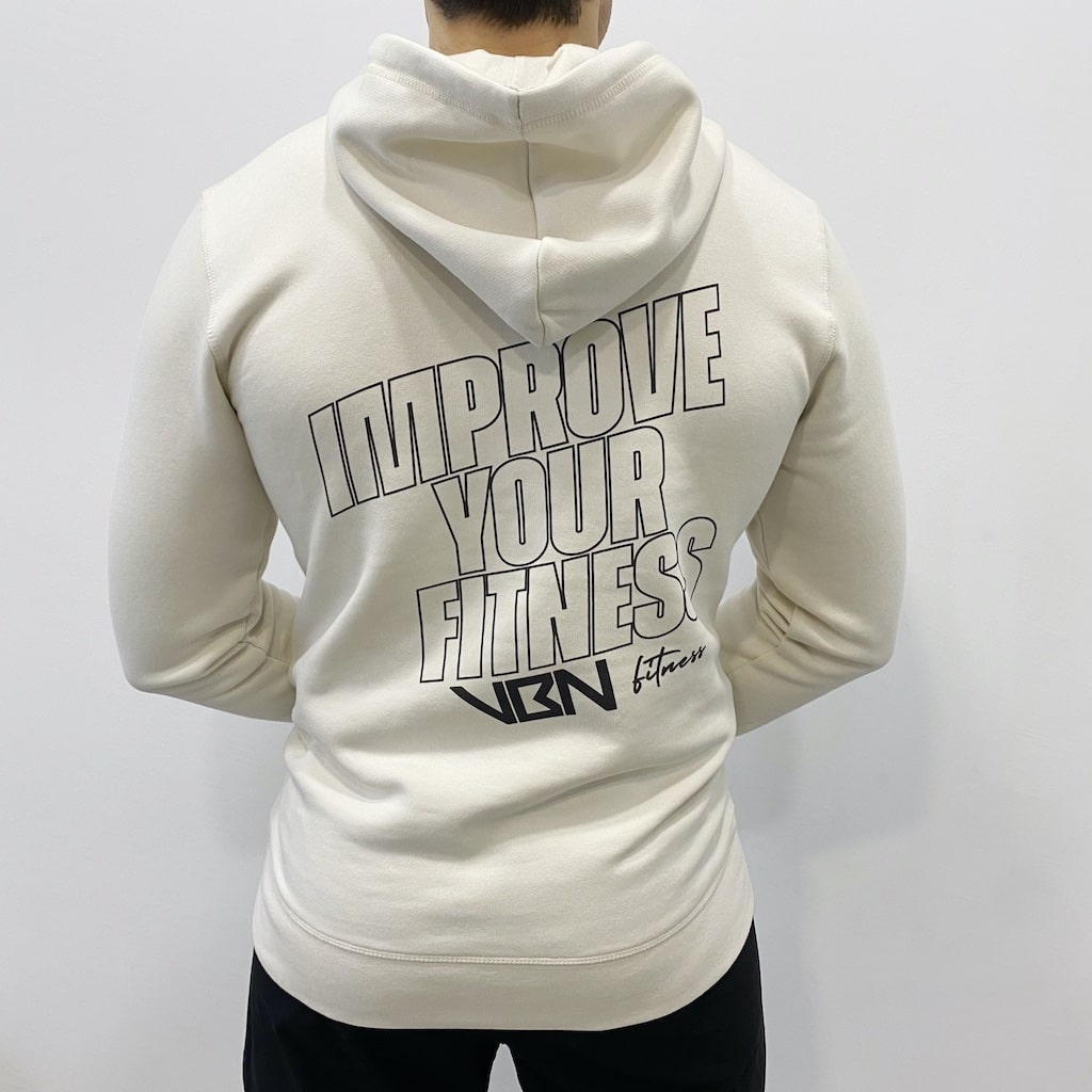 sudadera con capucha improve your fitness vbn blanca