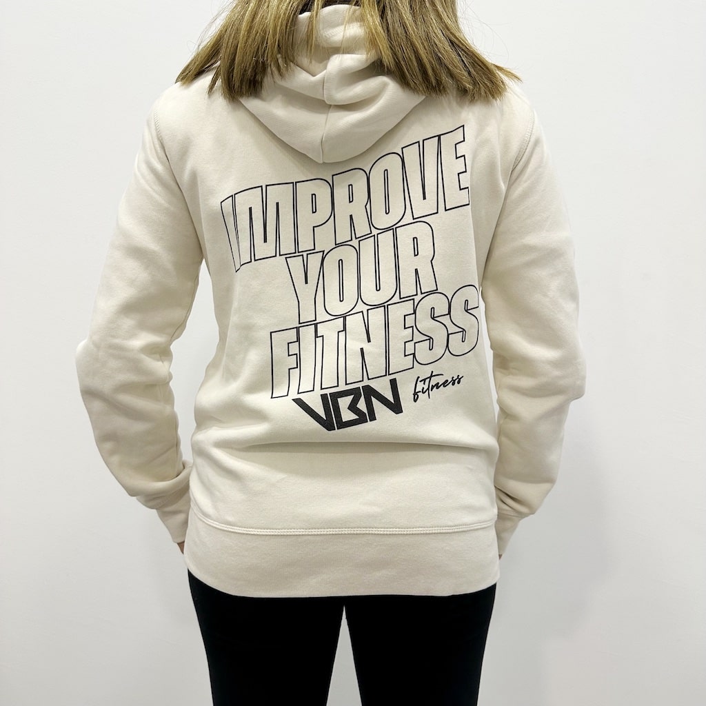 sudadera con capucha improve your fitness vbn blanca
